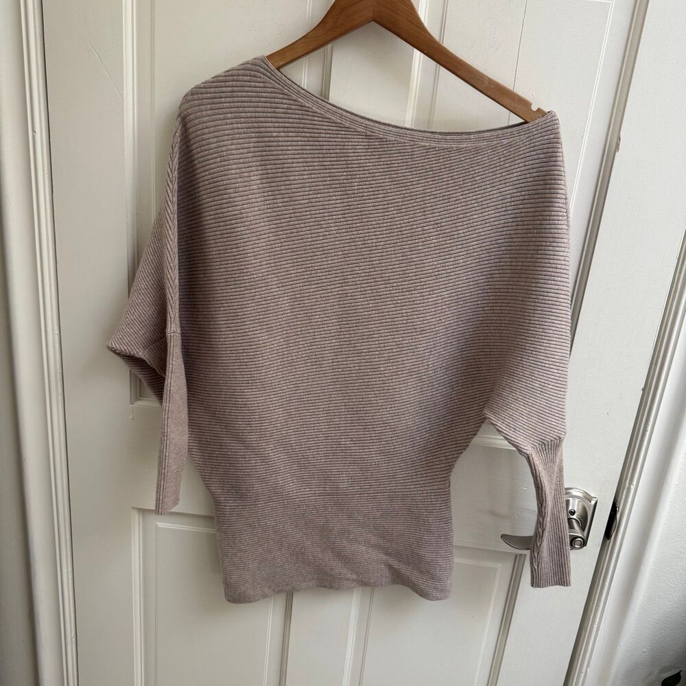 Reiss Lorna Asymmetric Draped Knitted Off Shoulder Jumper Sweater in Stone Small - Picture 7 of 11